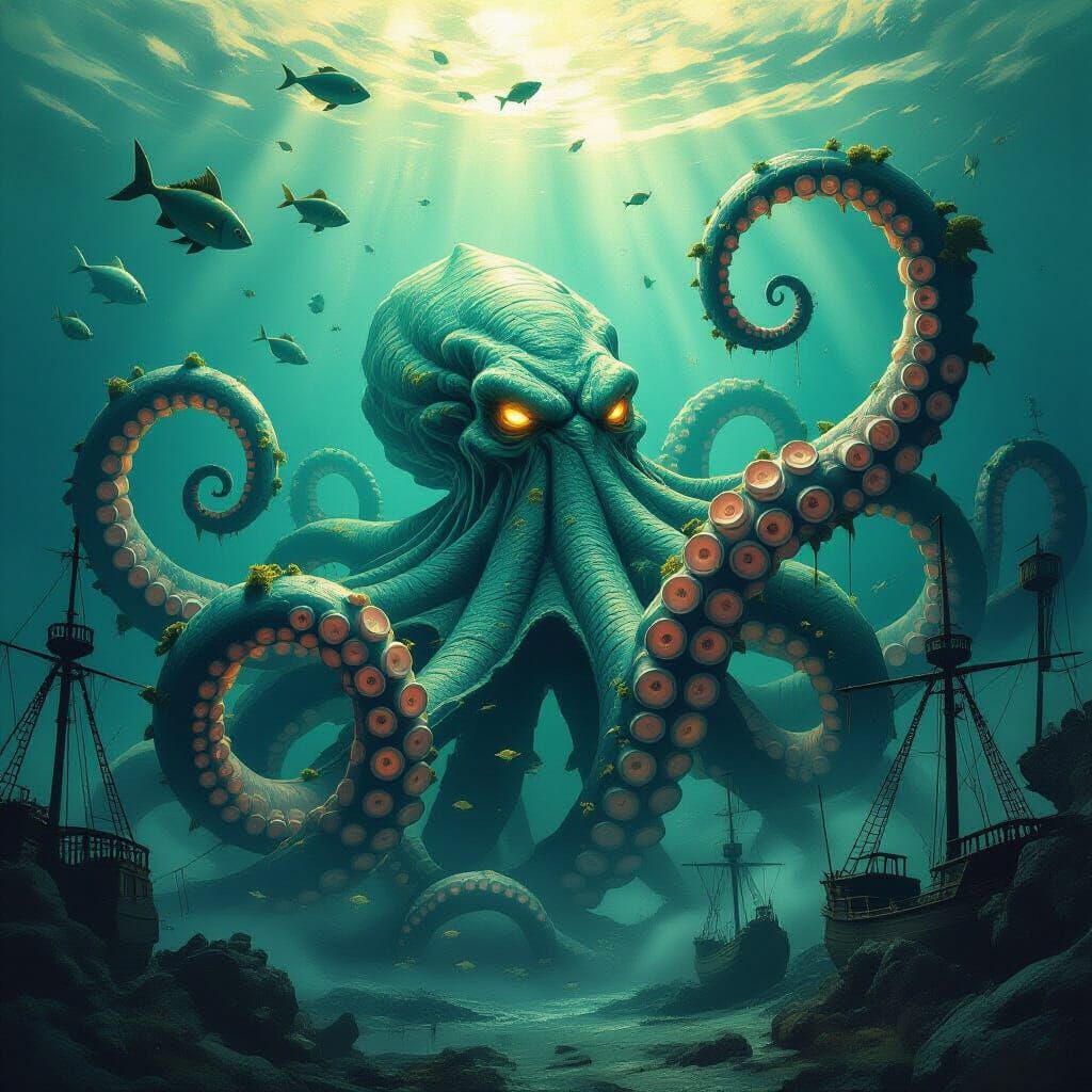 Epic Kraken Emerges from the Deep Sea