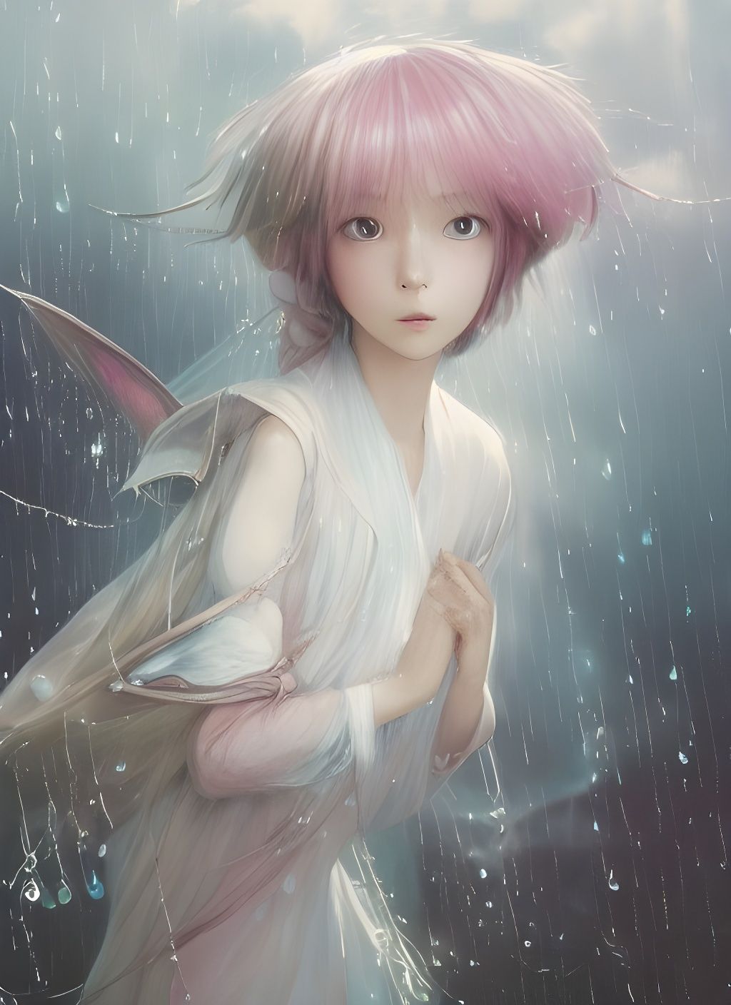 Cute Rain Fairy Portrait in Digital Illustration