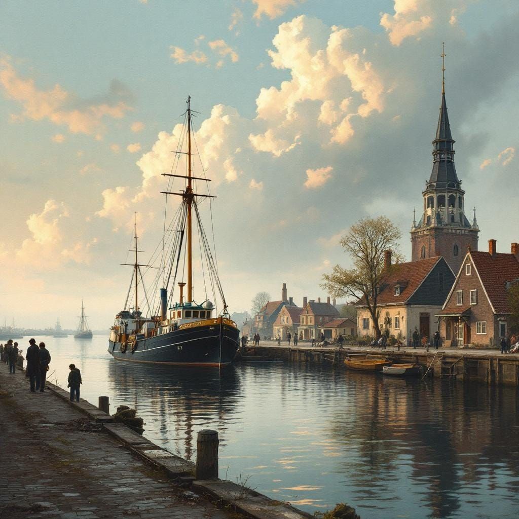 Fishing Village Docks Under Dutch Skies
