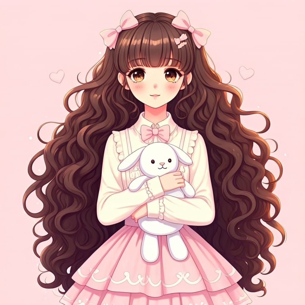 Cute Anime Girl with Brown Hair and Pink Skirt