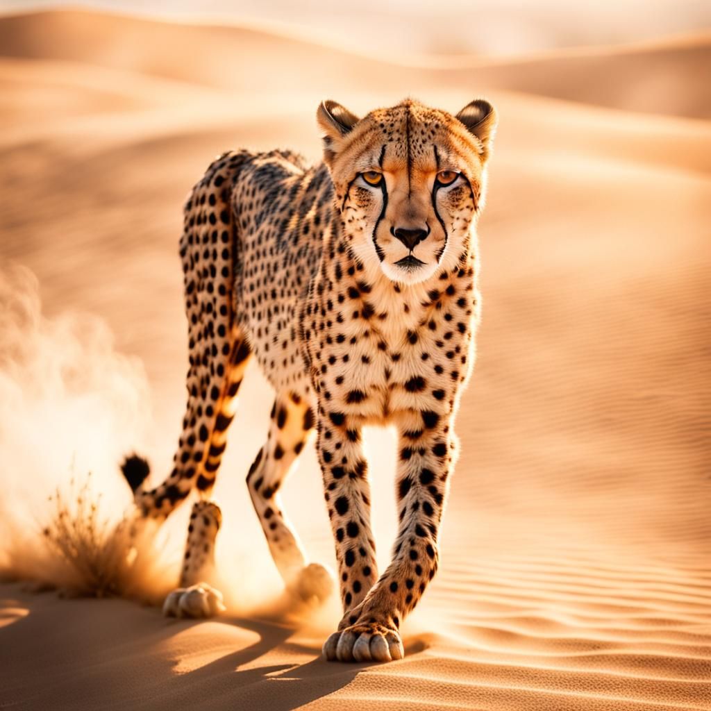Hyperrealistic Cheetah Portrait in Desert Landscape