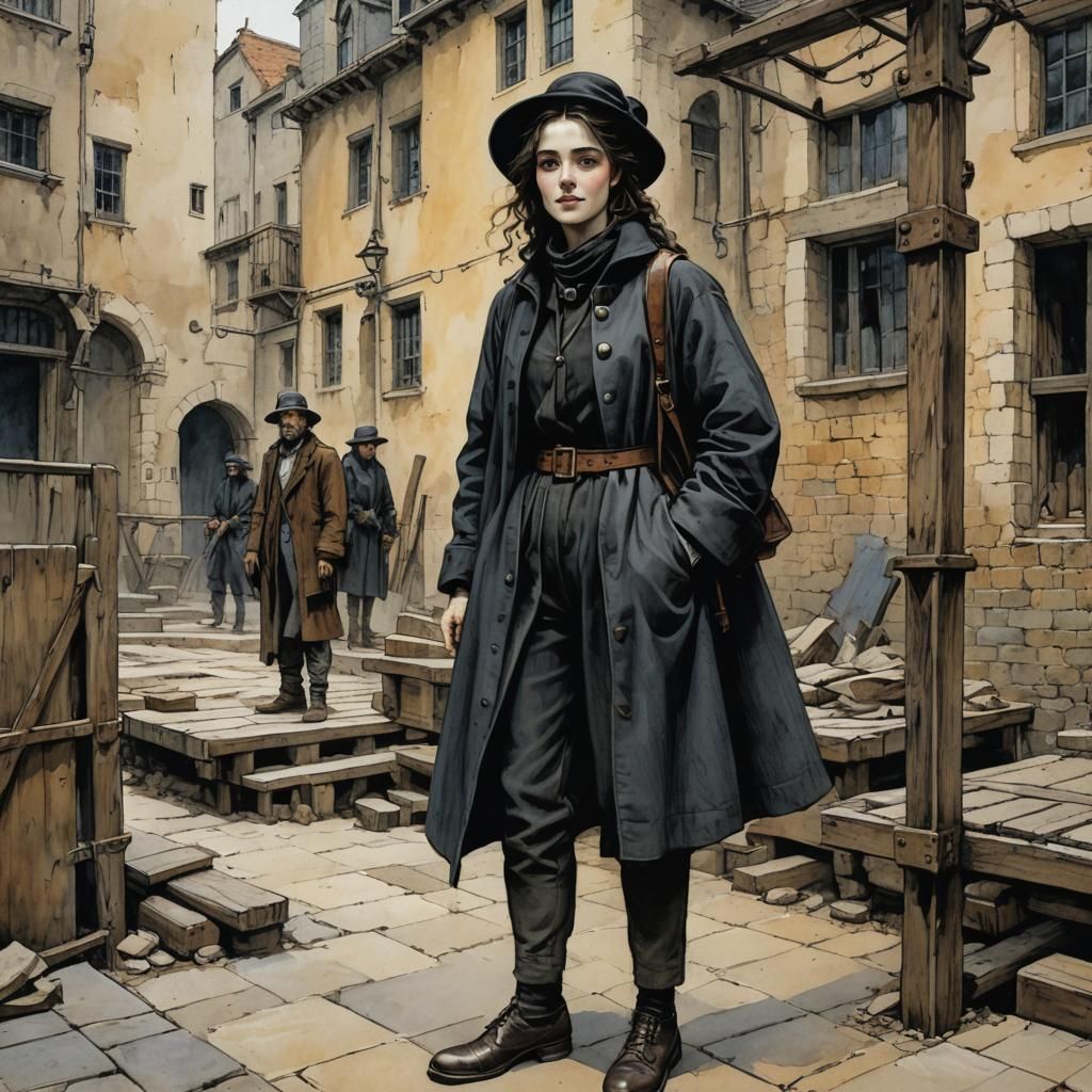 Woman with Tourist Smile in Dark Academia Style