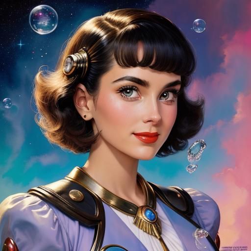 Retro-Futuristic Pin-Up Girl in Volumetric Sky