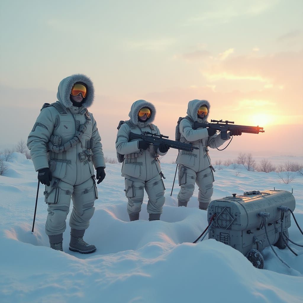 Hyper-Realistic Sci-Fi Soldiers in Snowy Trenches