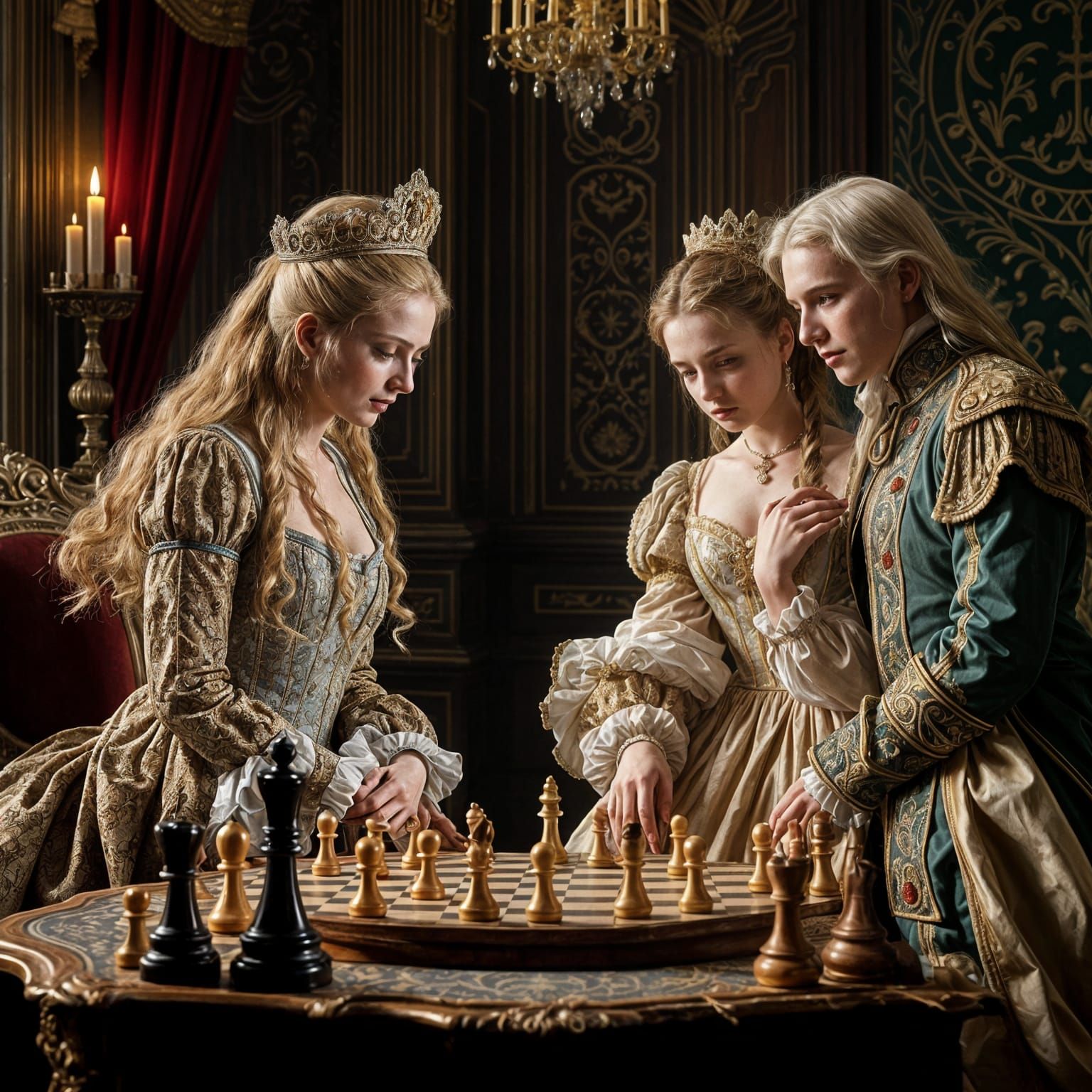 Russian Royalty in 18th Century Attire Play Chess with Peter...