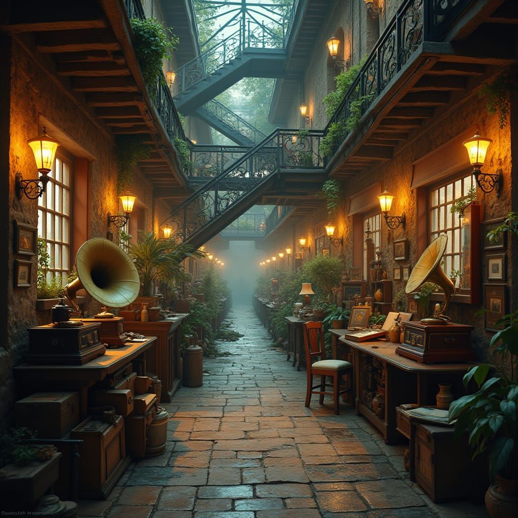 Antique Shop in Steampunk Ambiance with Celestial Details