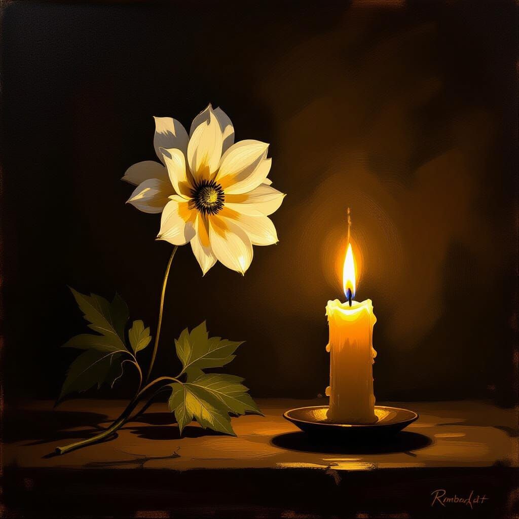 Baroque Flower with Candle in Rembrandt Lighting