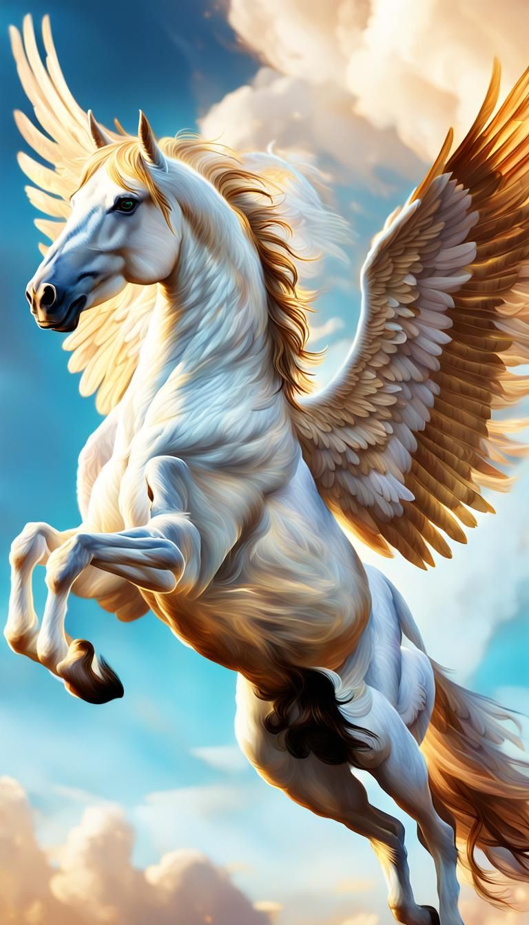 Majestic Pegasus Soaring in Golden Light