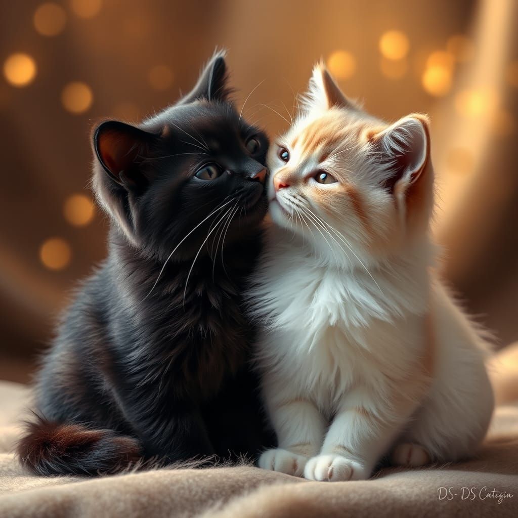 Black and White Cats Kissing with Bokeh Background