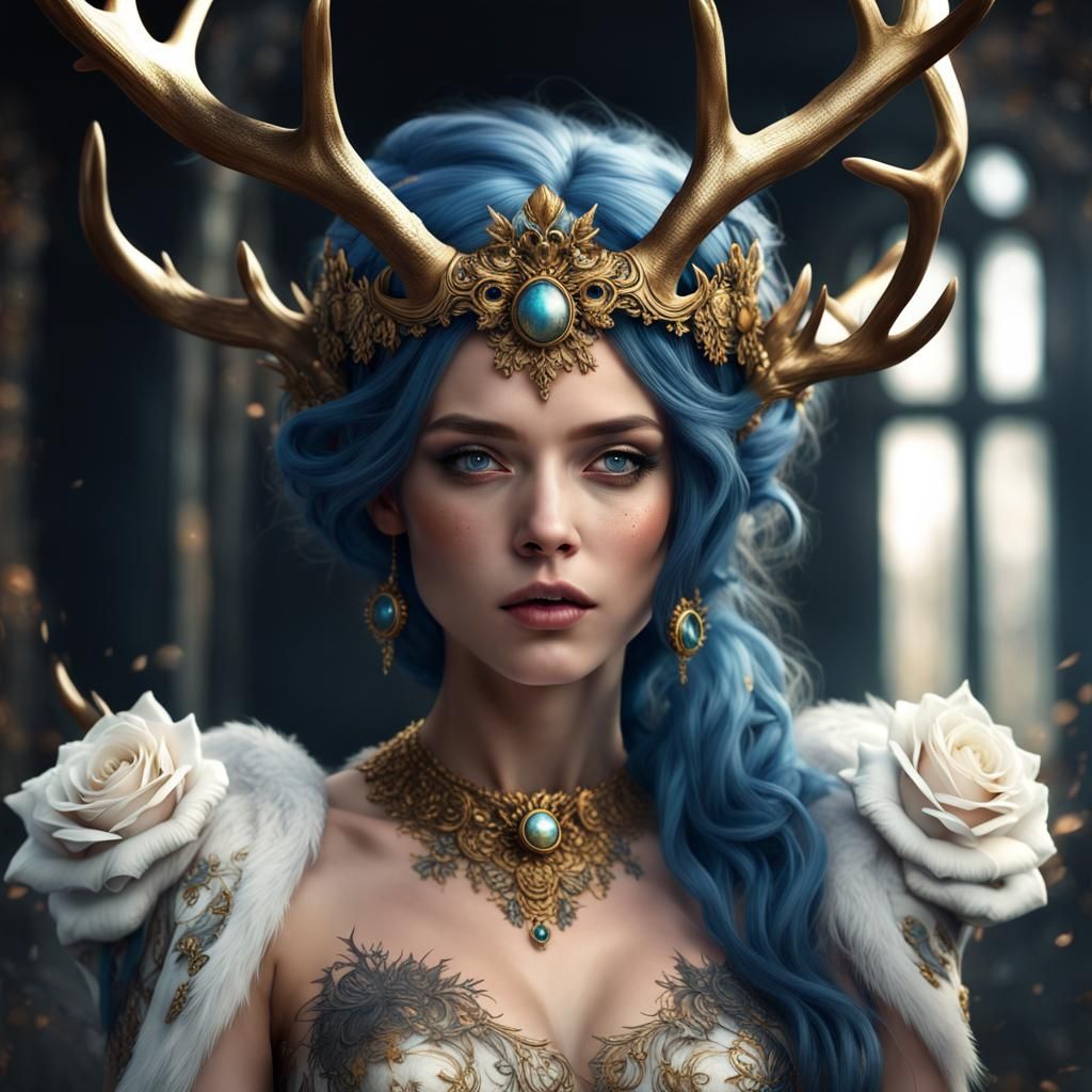 Celestial Woman with Antlers in Digital Matte Painting