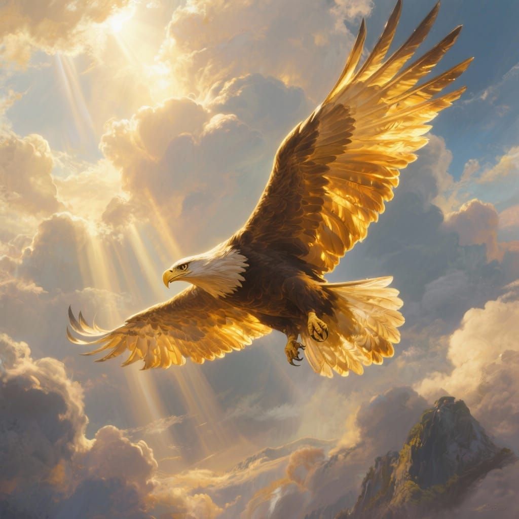 Majestic Golden Eagle Soaring in Sunlit Sky
