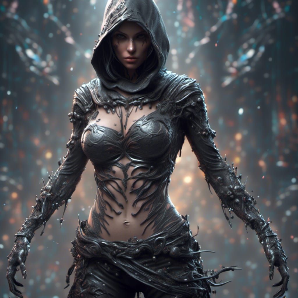 Female Assassin in Steel Gray Outfit, Detailed Digital Art