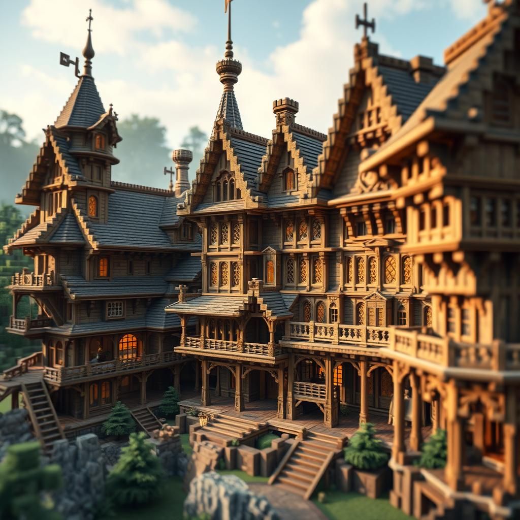 Detailed Minecraft Medieval Wooden House View