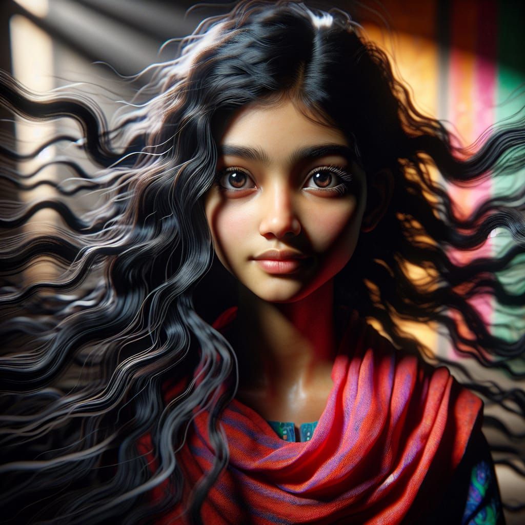 South Asian Girl Emerging from Shadows: Concept Art