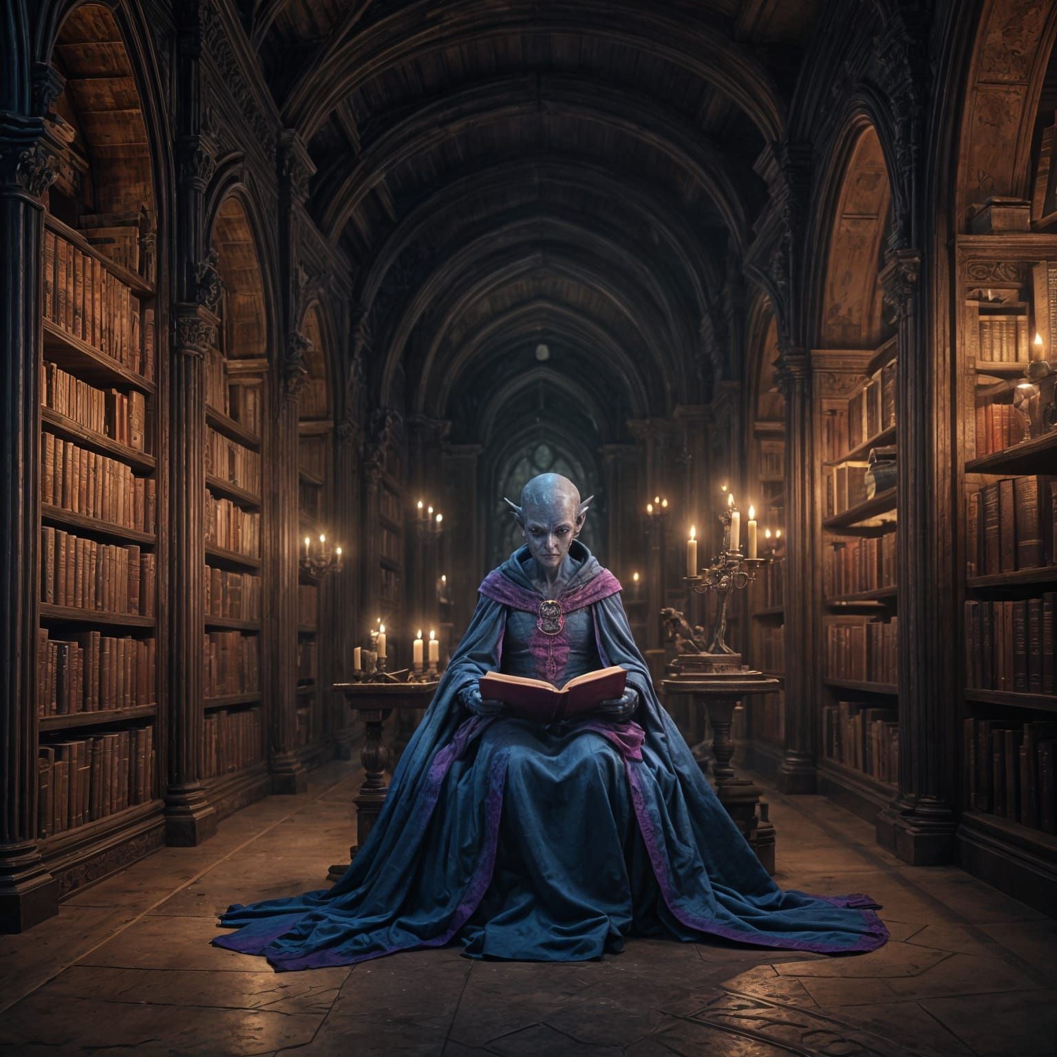 Ancient Alien Scholar in Forgotten Castle Library