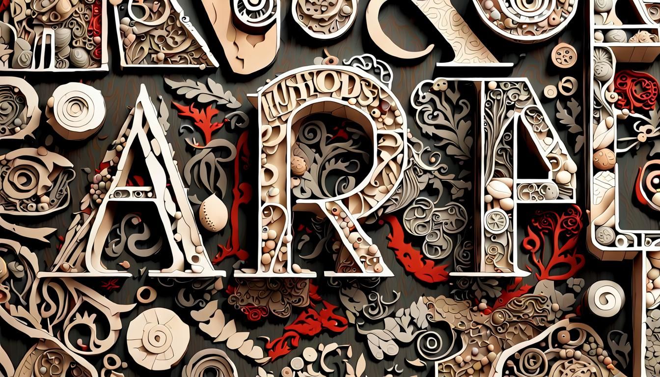 Intricate Typography Collage Art in Mixed Media Style