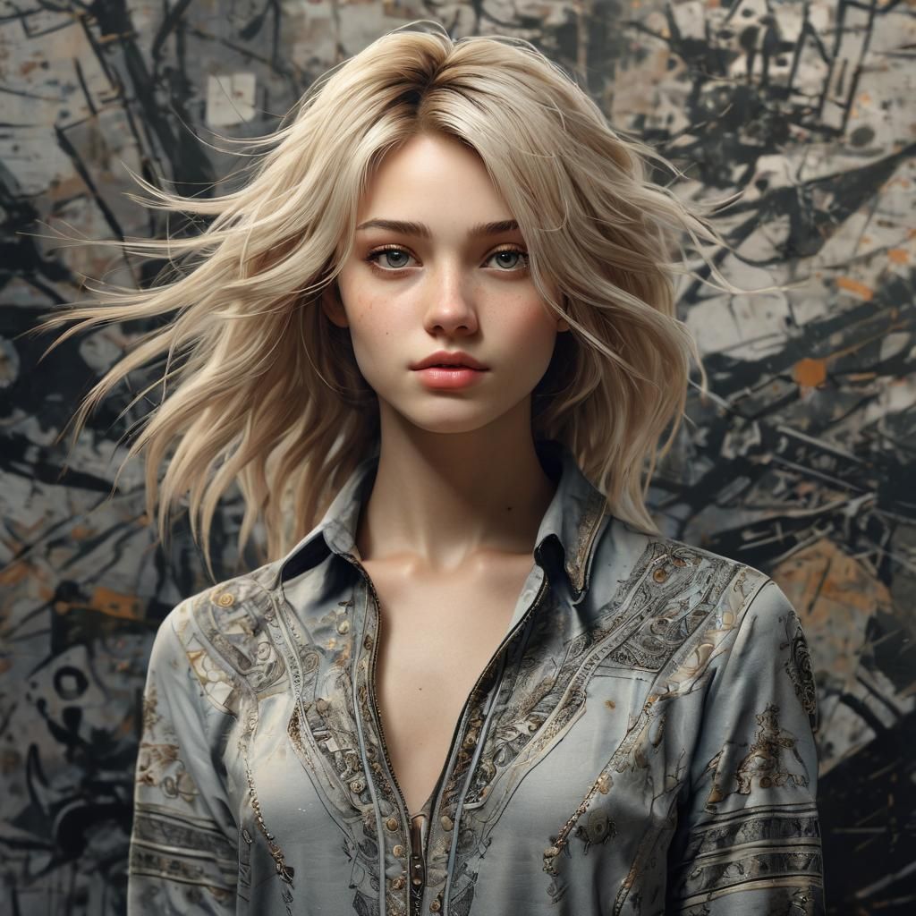 Aesthetic Woman with Blended-Style Background