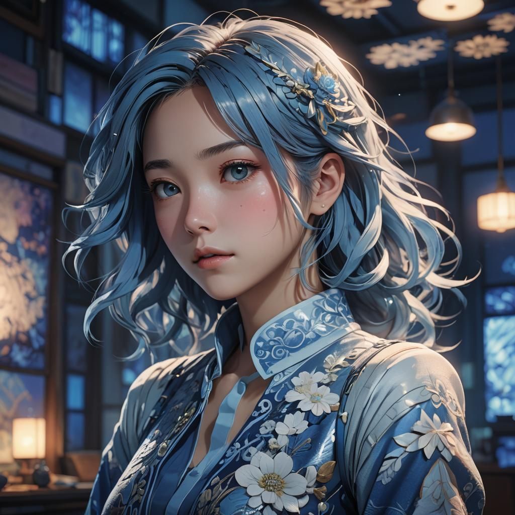 Anime Woman with Curious Expression in 3D