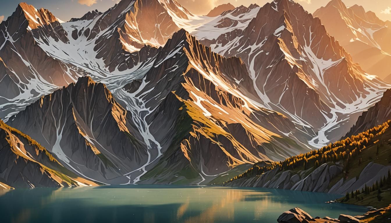 Mountain Lake Sunset in 3D with Ray Tracing