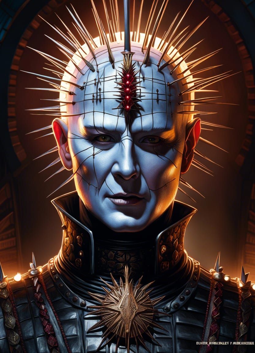 Sinister Portrait of Pinhead in Hyperrealism Style