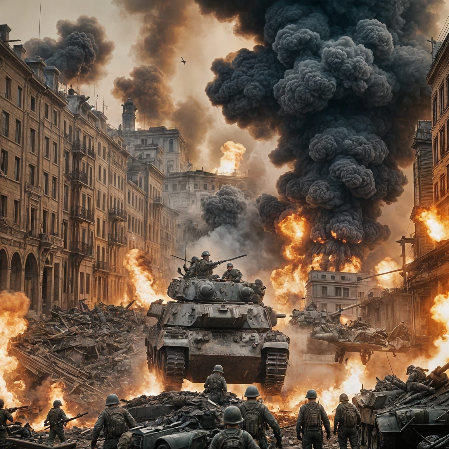 Dramatic WWII Combat and Bombing Film Still