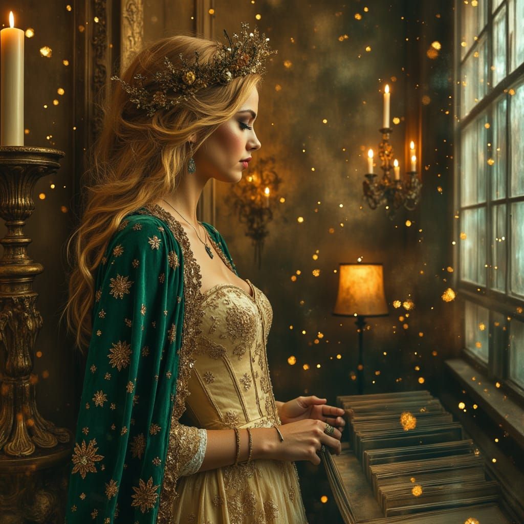 Indie Folk Showgirl in Candlelit Ballroom