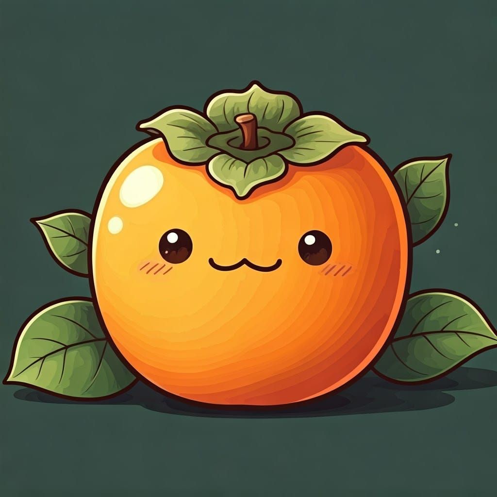 Happy Persimmon Anime Illustration in Miyazaki Style