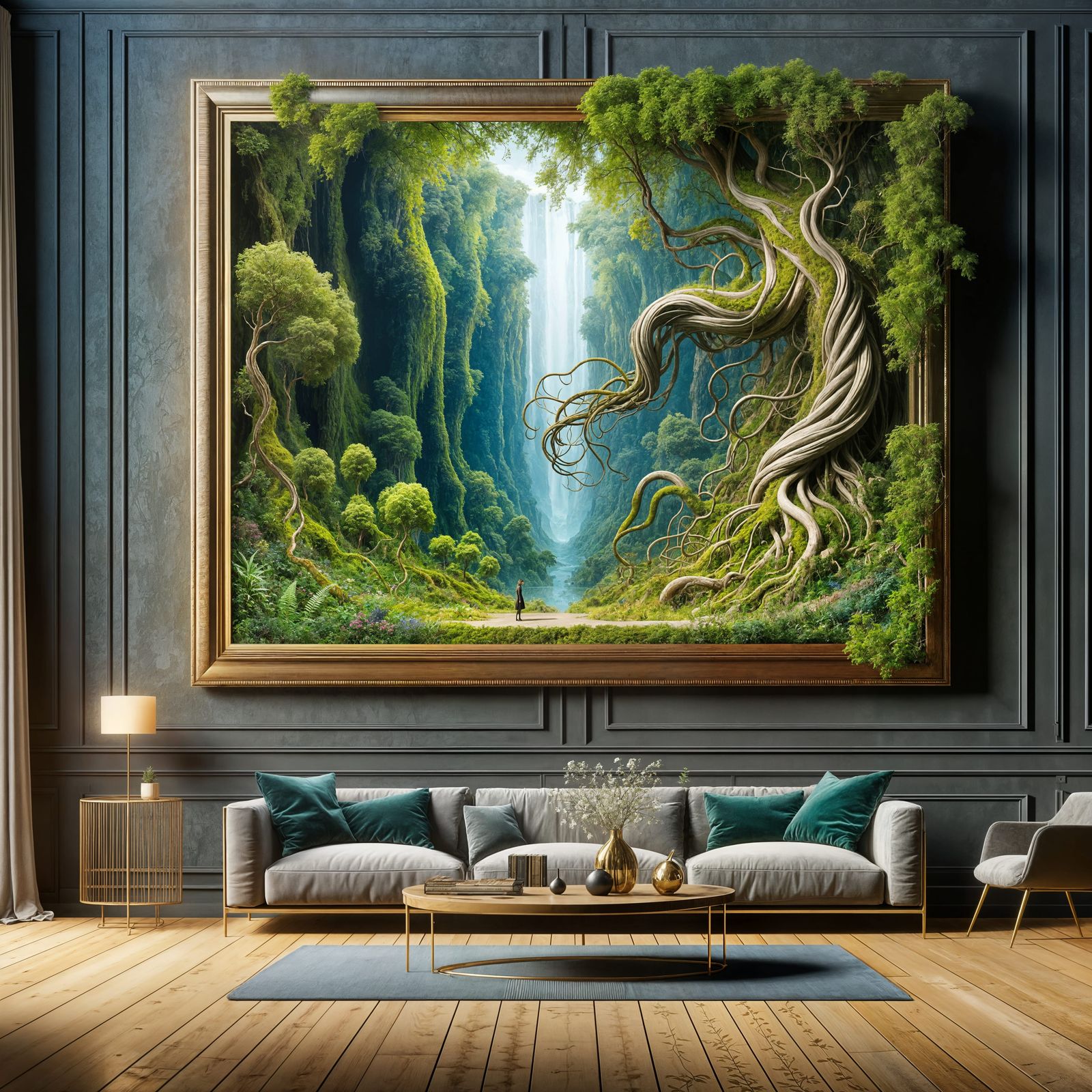 Surreal Living Room with Escaping Forest