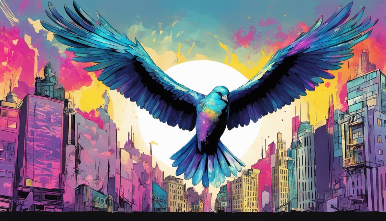 Hopeful Bird Overcomes Ruined Cityscape