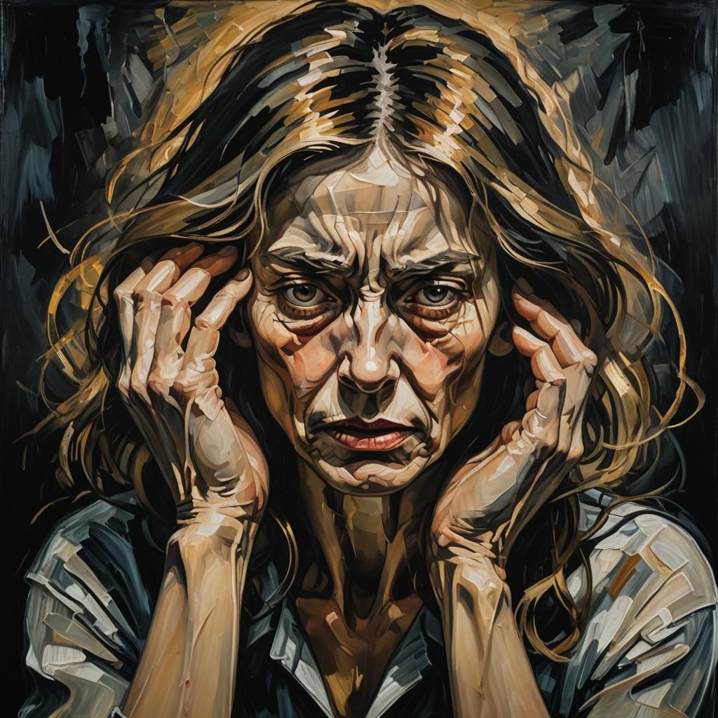 Anguished Woman: Expressionist Portrait in Chiaroscuro
