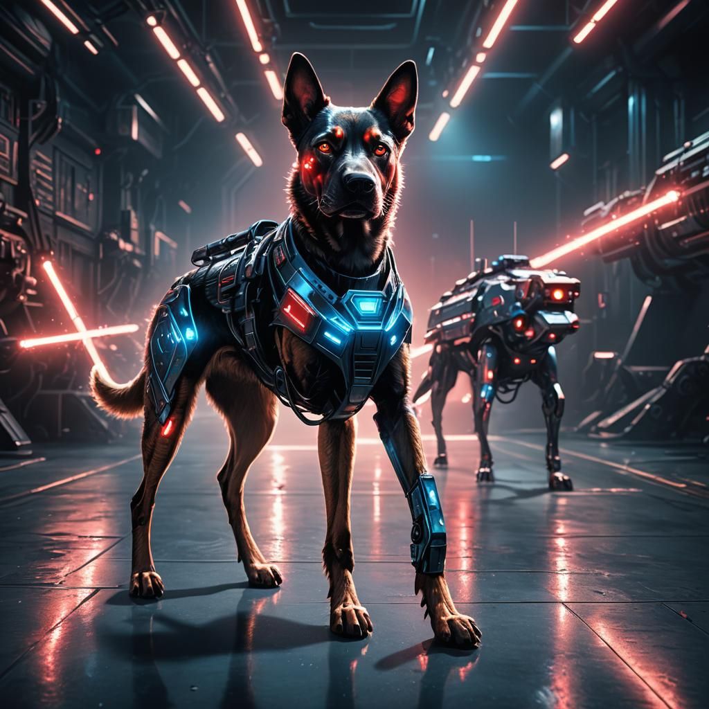 Futuristic Military Dog with Laser Cannons