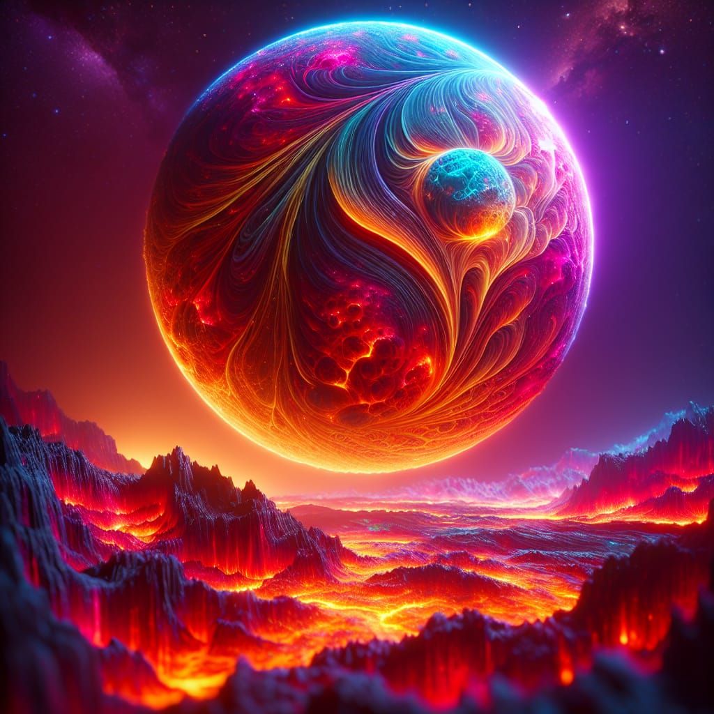 Surreal Neon Lava Planet in 8K Resolution