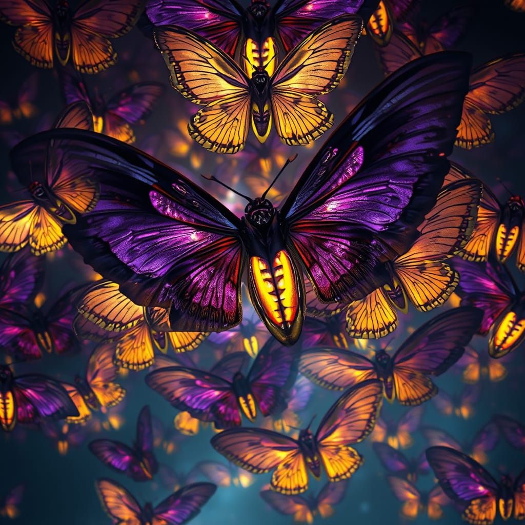 Iridescent Moths in Eerie Volumetric Light