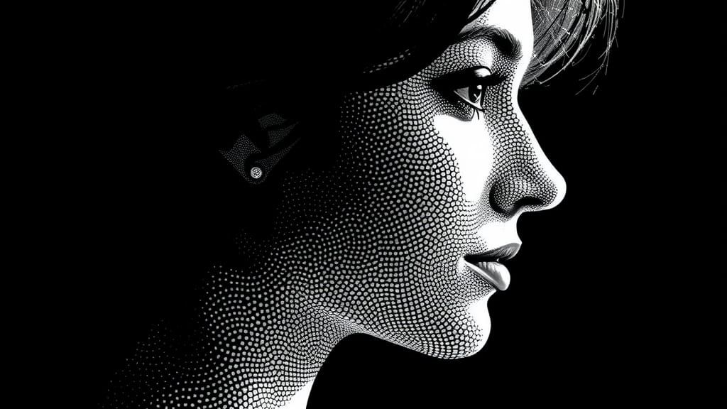Woman's Profile in Black and White Pointillism