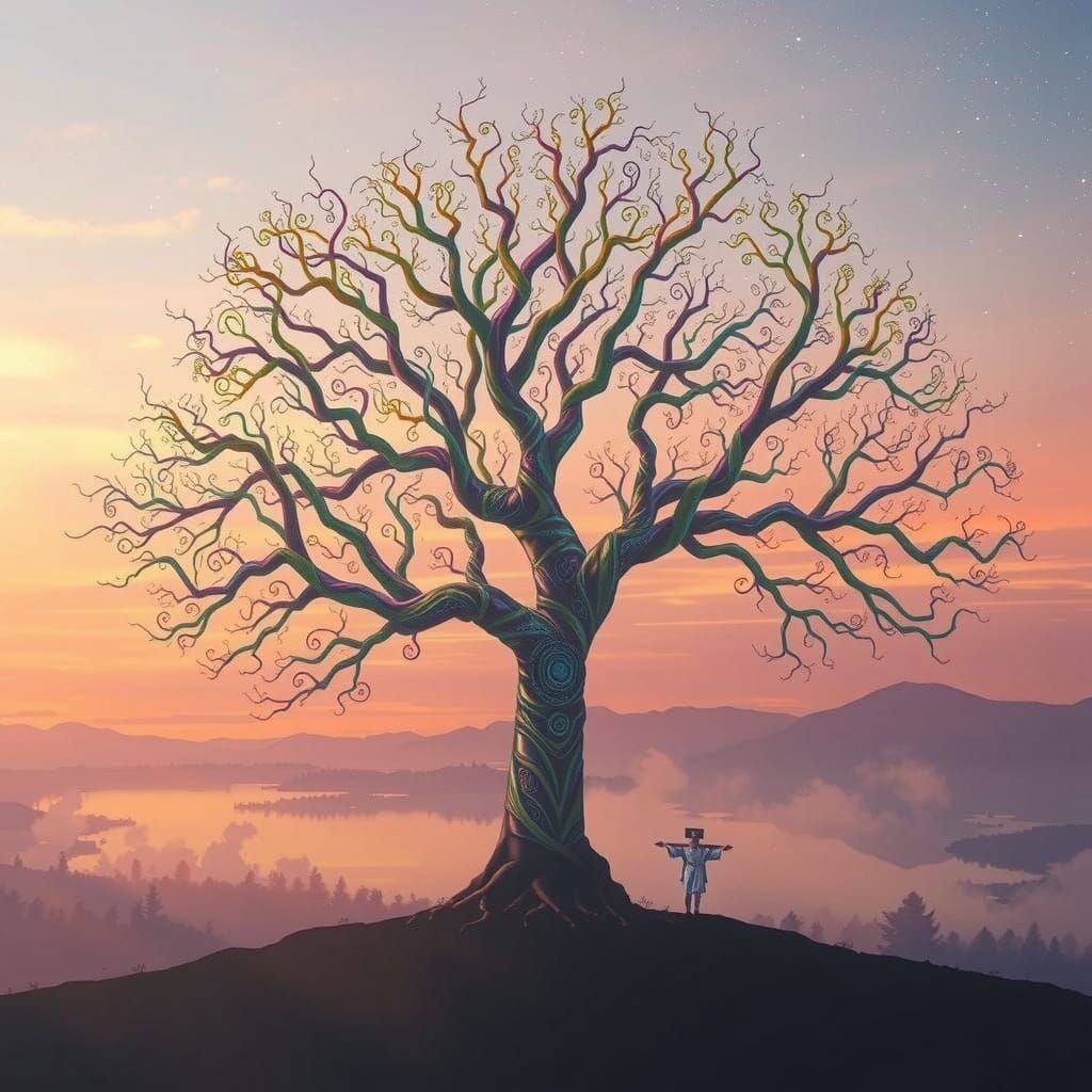 Ethereal Tree of Life Ascends to the Heavens in Golden Kints...