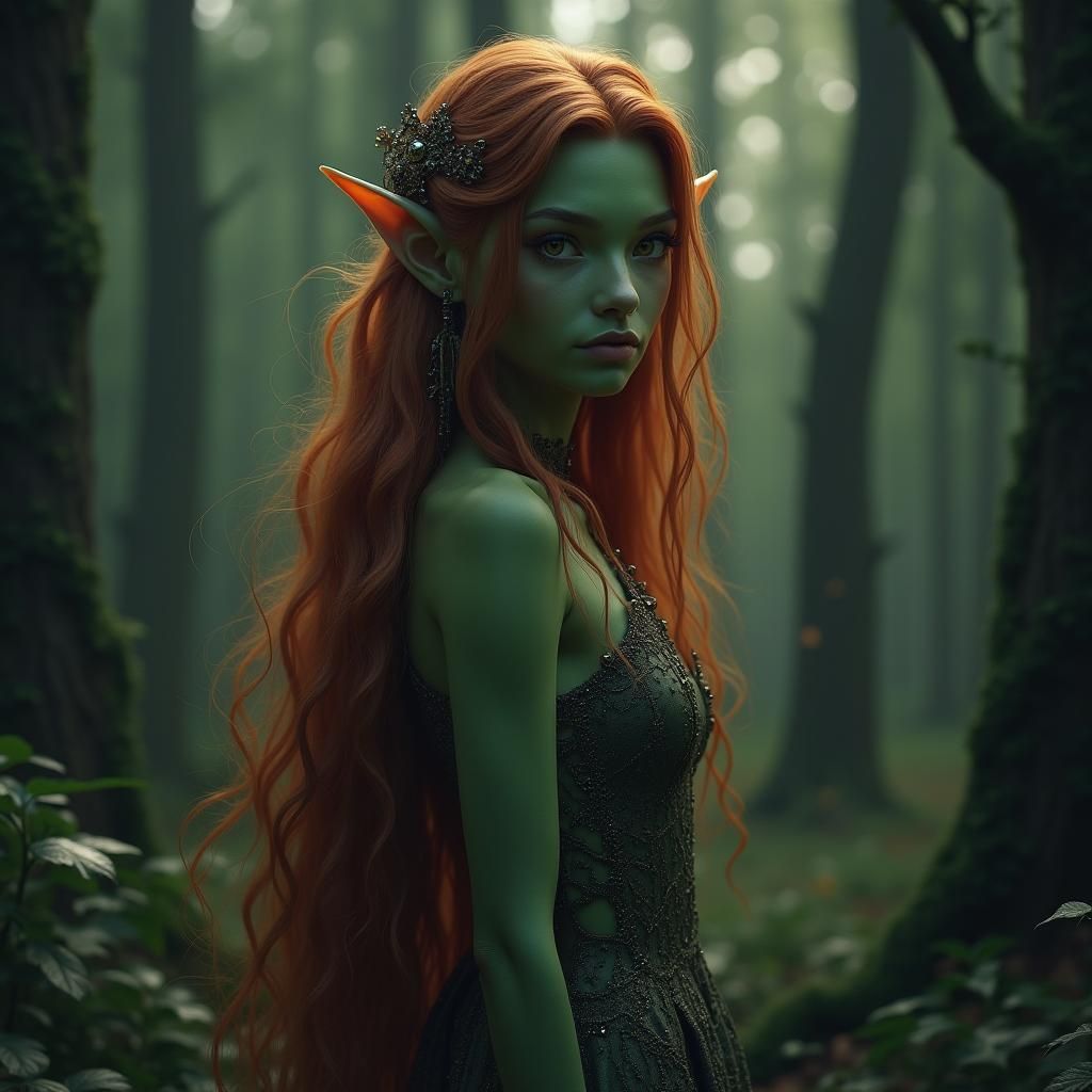 Mystical Forest Elf in Art Nouveau Style
