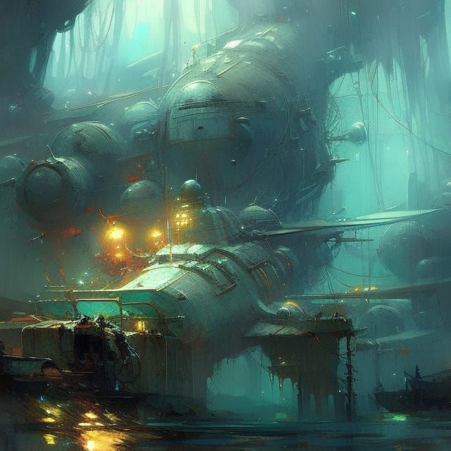 Underwater Submarine: Digital Matte Illustration