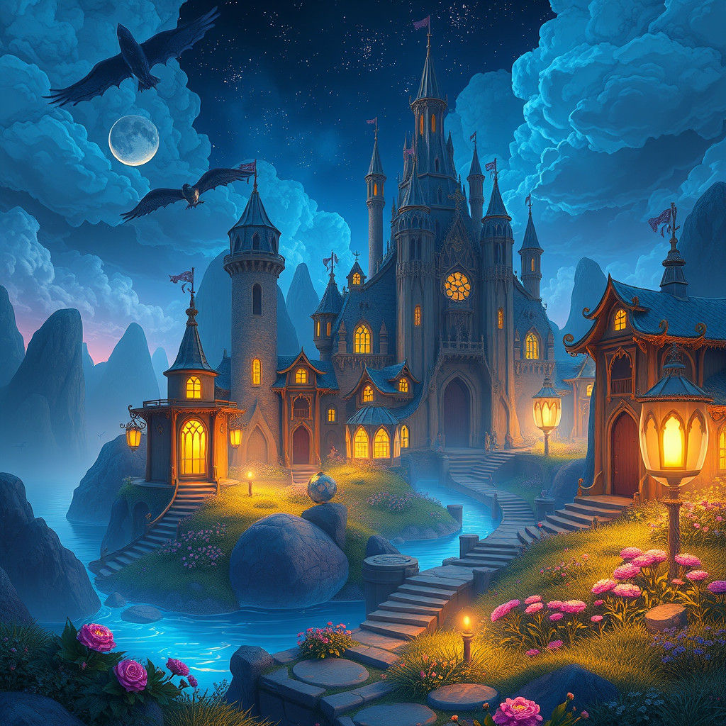 Enchanted Fantasy Realm in Dreamlike Matte Painting Style