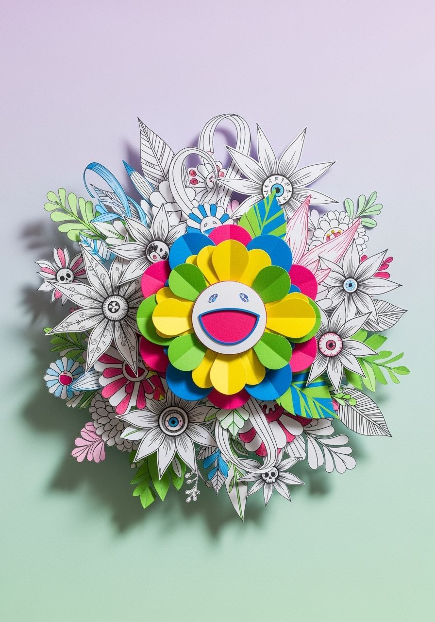 Vibrant Paper Bouquet with Bold Graphic Elements