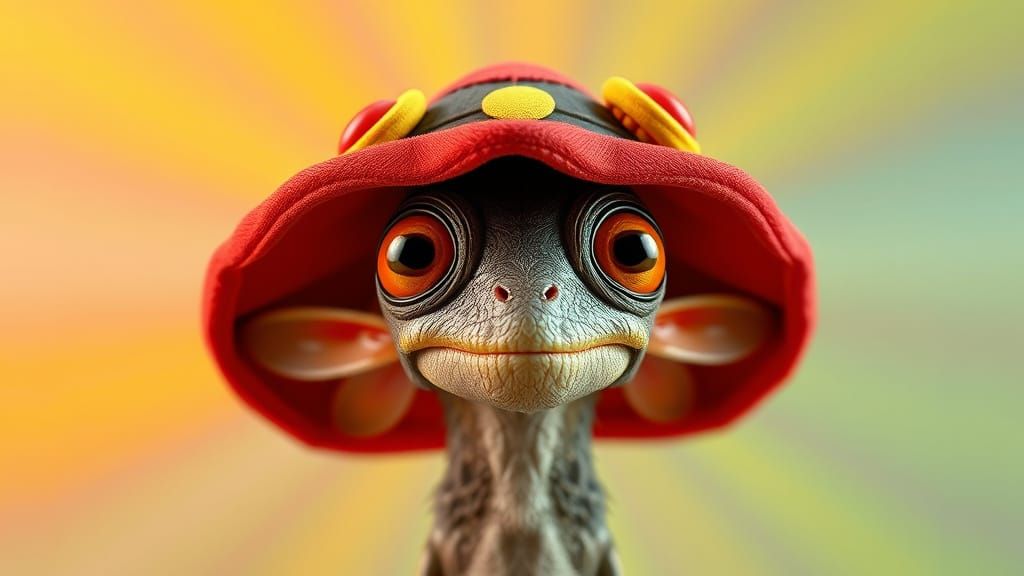 Flea in Creative Hats Eats Green Pepper