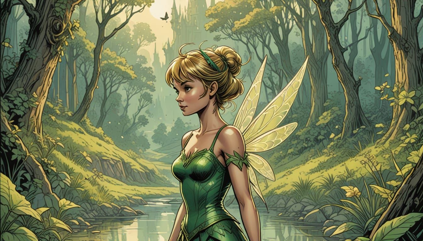 Confident Tinkerbell Portrait in Vibrant Comic Book Style