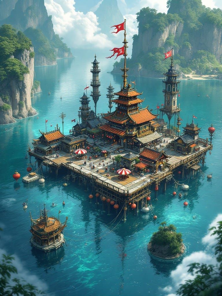 Fantasy Water Village in High Fantasy Style
