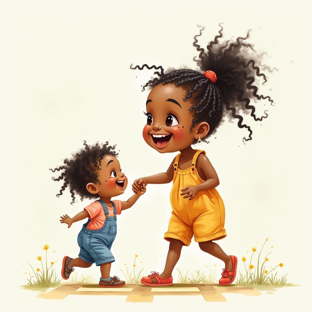 Happy Girl Playing Hopscotch in Watercolor Style