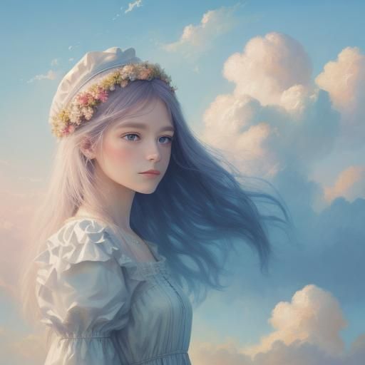 Child Builds Cloud Castles in Pastel Oil Painting