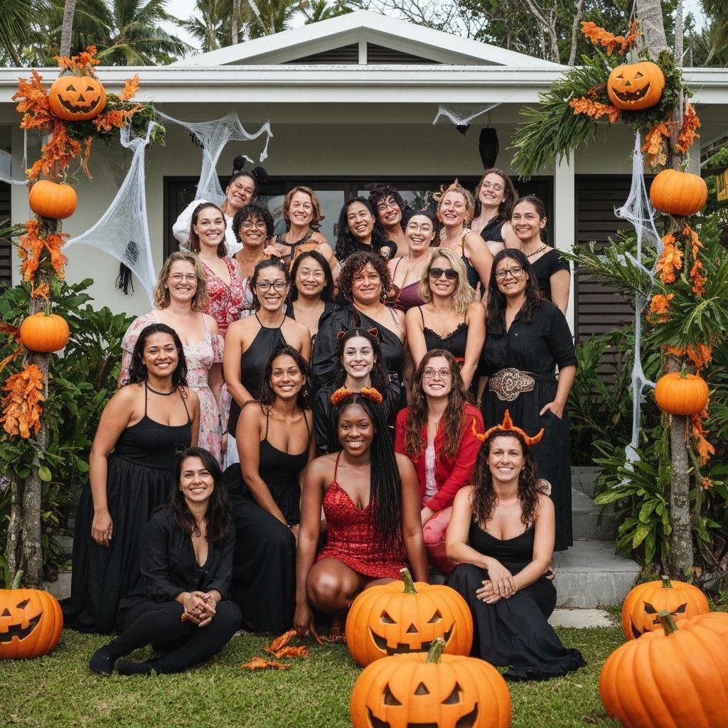 Festive Halloween Gathering at a Tropical Home