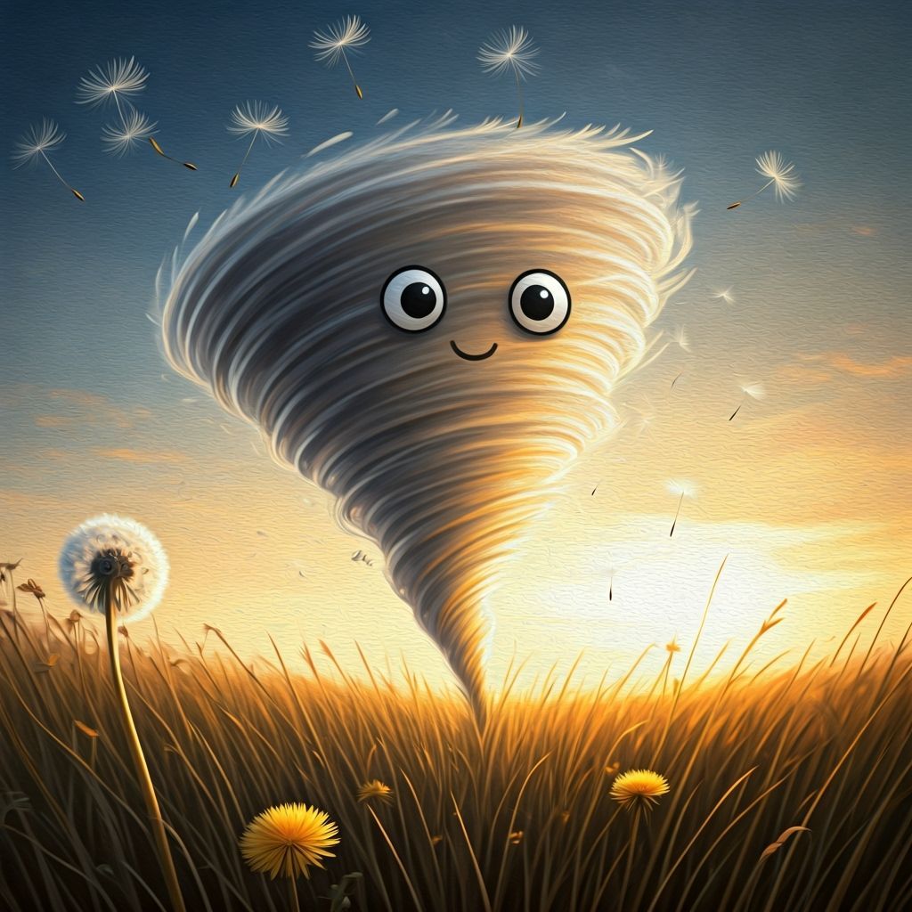Tornado Carries Dandelion Seeds in Golden Hour Impressionist...