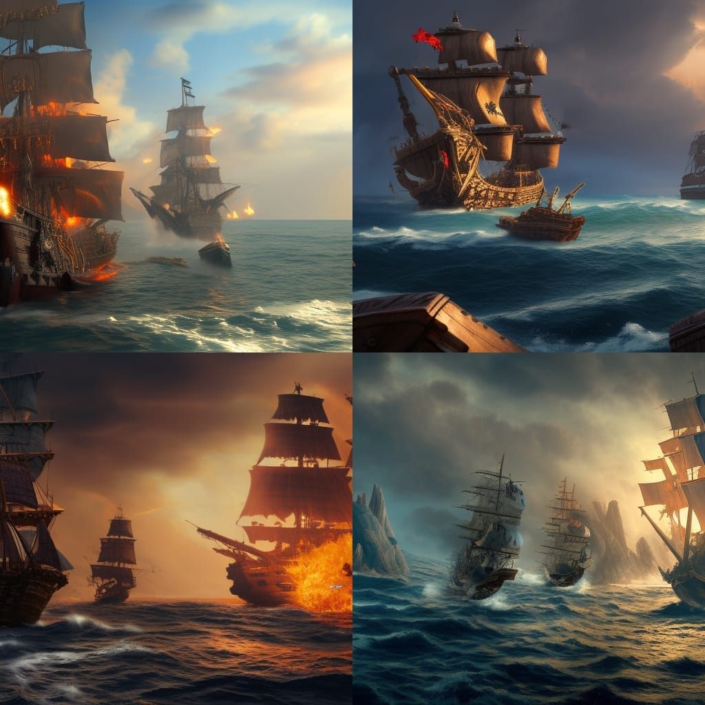 Pirate Ships Clash with Spanish Treasure Fleet