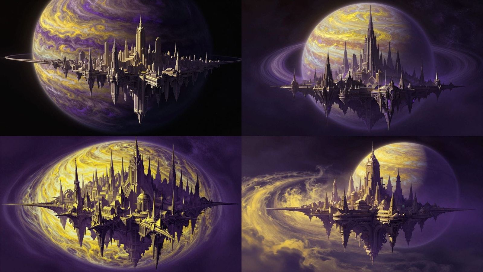 Floating City in Space Above Gas Giant