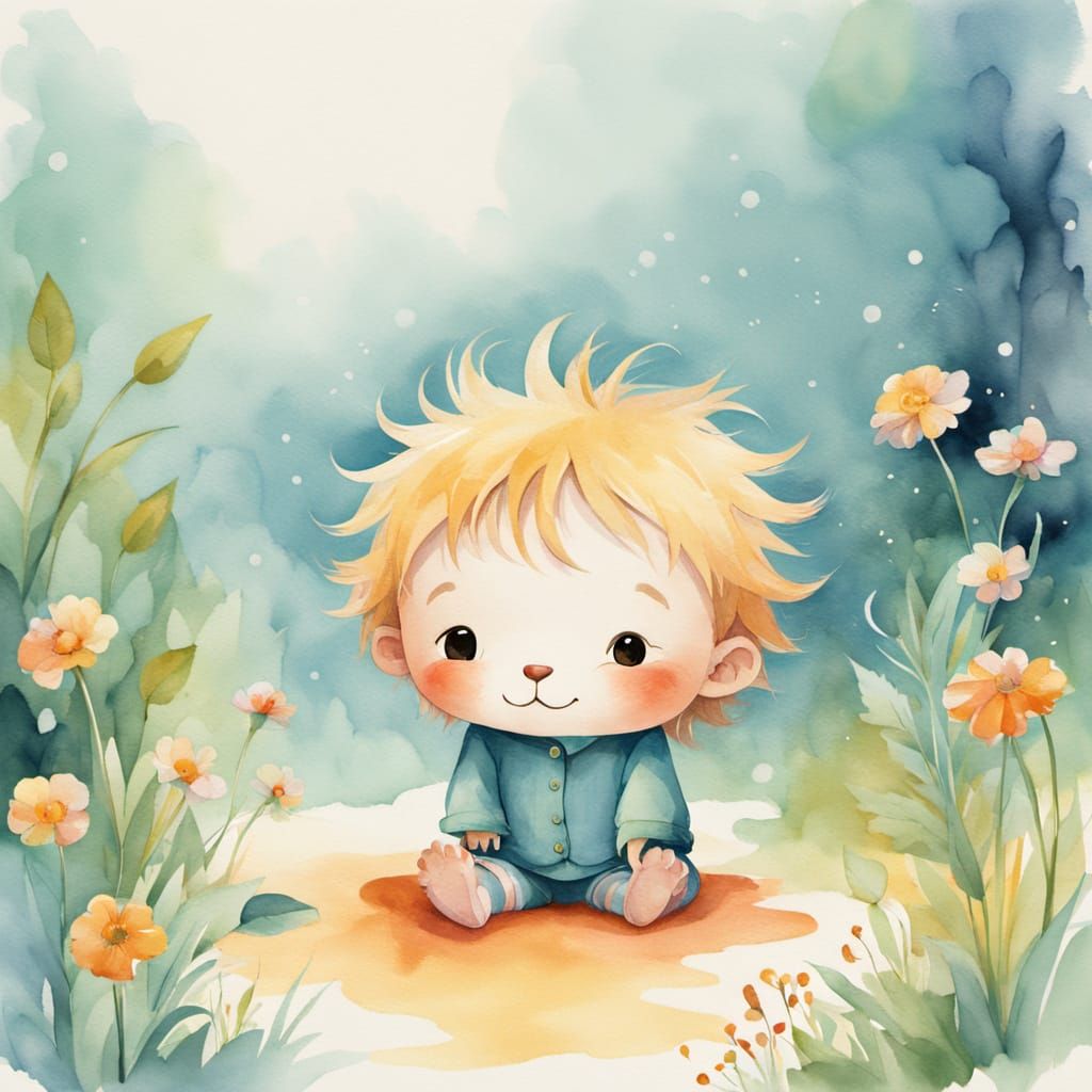 Cute Anthropomorphic Snot Character in Watercolor Style