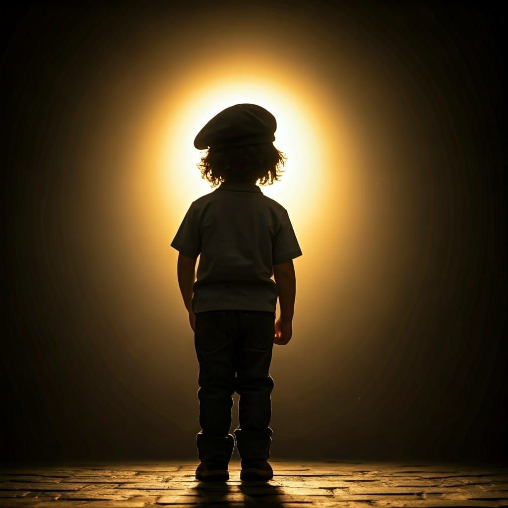 Silhouette of a Young Boy in a Golden Glow